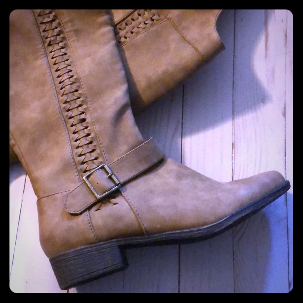 Brown leather knee high boots